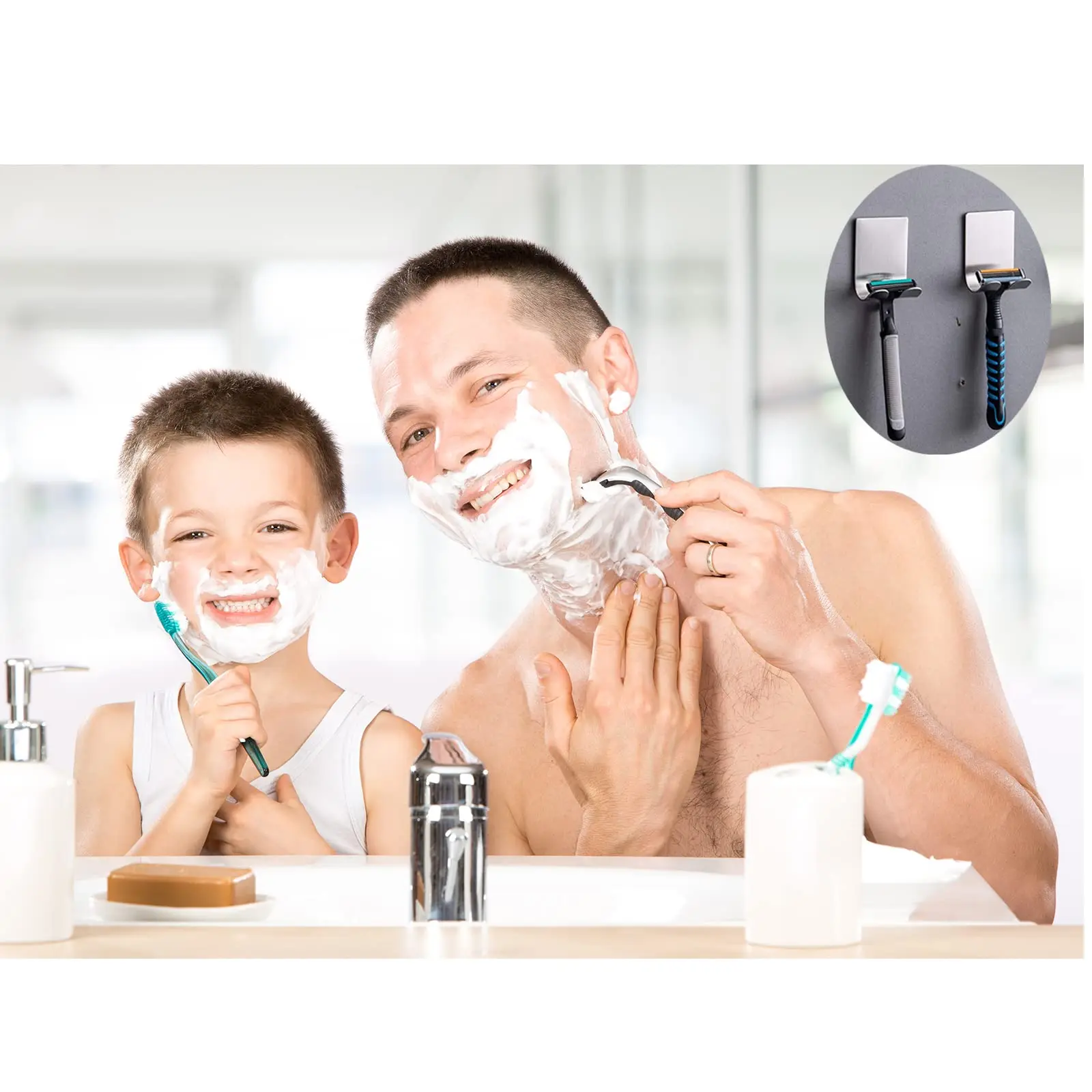 1pc Stainless Steel Razor Hook Wall Adhesive Shaving Shaver Shelf Storage Holder for Bathroom Kitchen Organizer