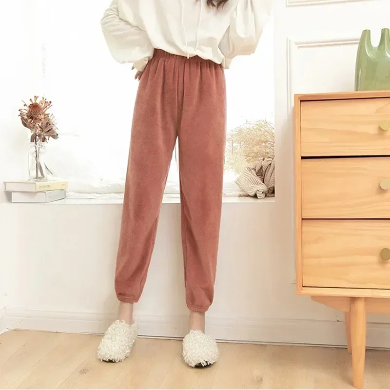 Pants Trousers Casual Women\'s Pajama Thicken Flannel Coral Female Fleece Sleepwear Warm Home Lounge Wear Winter Bottoms