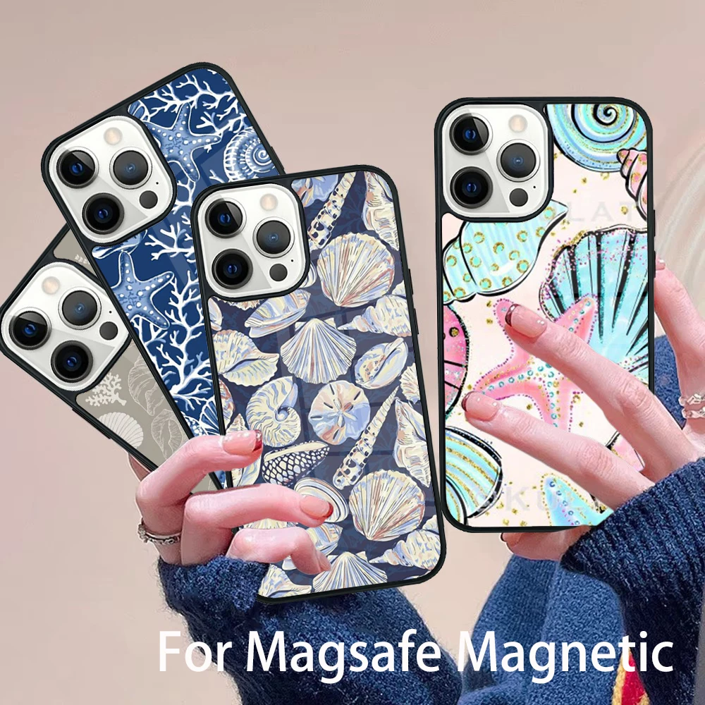 

Seashell Shell Sea Art Phone Case Magesafe Magnetic Wireless Charge Cover For IPhone 16 11 12 13 14 15 Pro Max Plus Mini