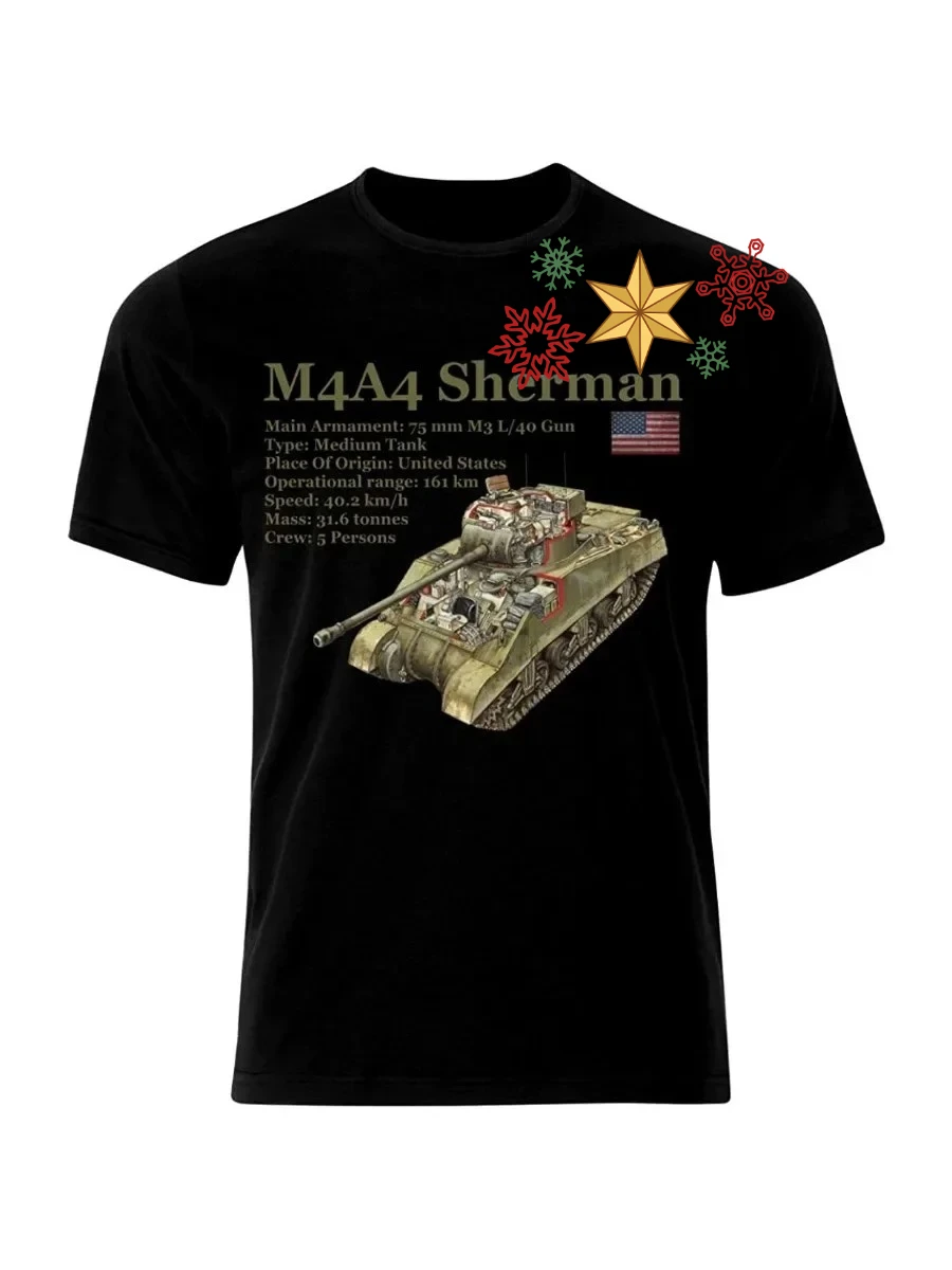 American M4A4 Sherman Tank The Second World War Panzer Armure T-Shirt Cotton O-Neck Short Sleeve Men's T Shirt New Size S-3XL