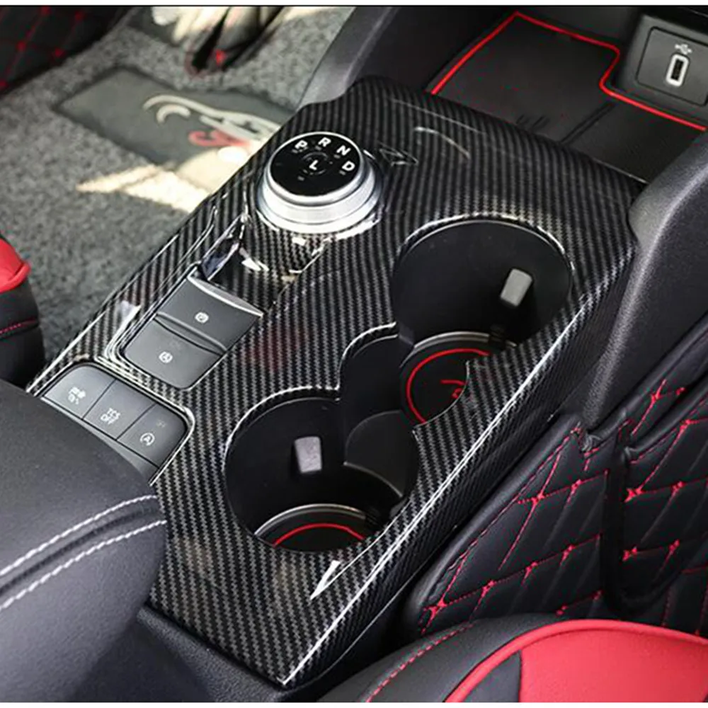 

For Ford Focus 2019 2020 Carbon Fiber Front Water Cup Holder Cover Trim Gear Shift Panel Cover Trim Interior Accessories LHD