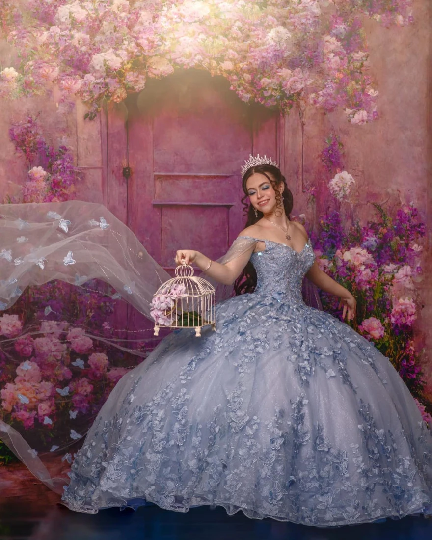 Spersonalizowane sukienki księżniczki Blue Quinceanera 2023 Suknia balowa z aplikacjami z koralików Sweet 16 Sukienki Vestido De 15 Años YQD71