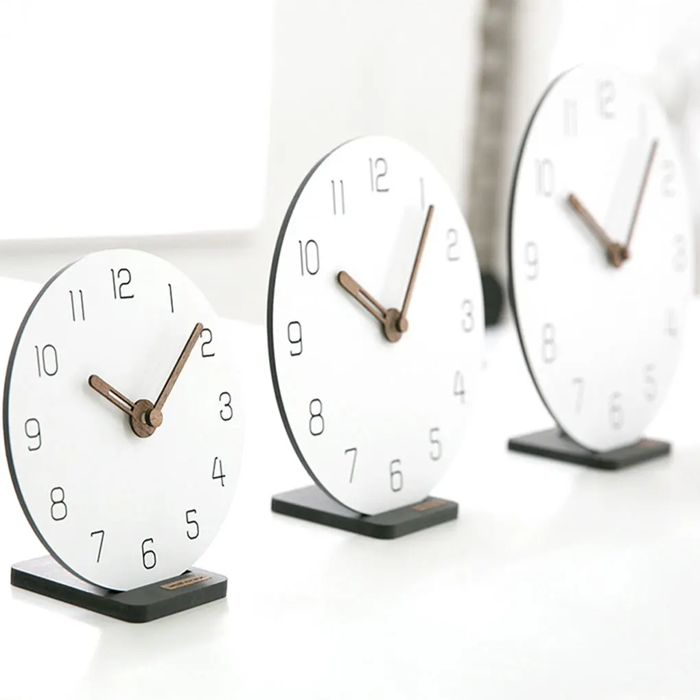 White Silent Operation Wooden Round Table Clock Accurate Timekeeping Unique Style Durable