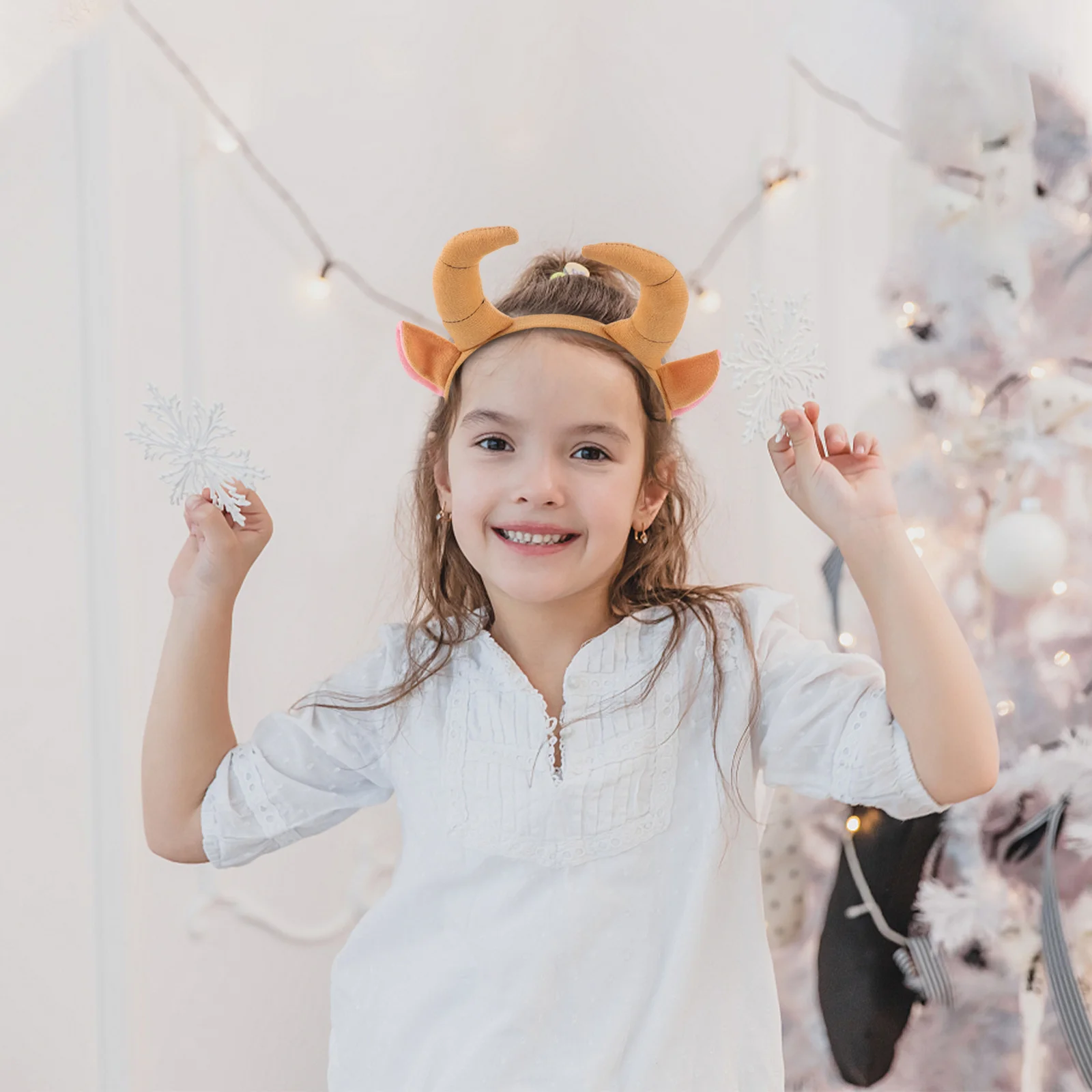 ที่คาดผมเขาแกะ 1 ชิ้น พร้อมโบว์ผูกผม หางปลอม อุปกรณ์แต่งกายคอสเพลย์สัตว์ สำหรับงานปาร์ตี้คริสต์มาส ฮาโลวีน และการแสดงบนเวที