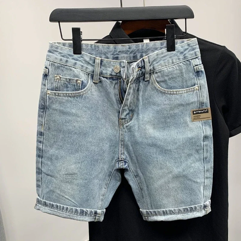 Man Denim Shorts Graphic Straight Short Jeans Pants for Men Luxury Novelty in Y2k Fashion Buttons Summer Xl Sale Original New