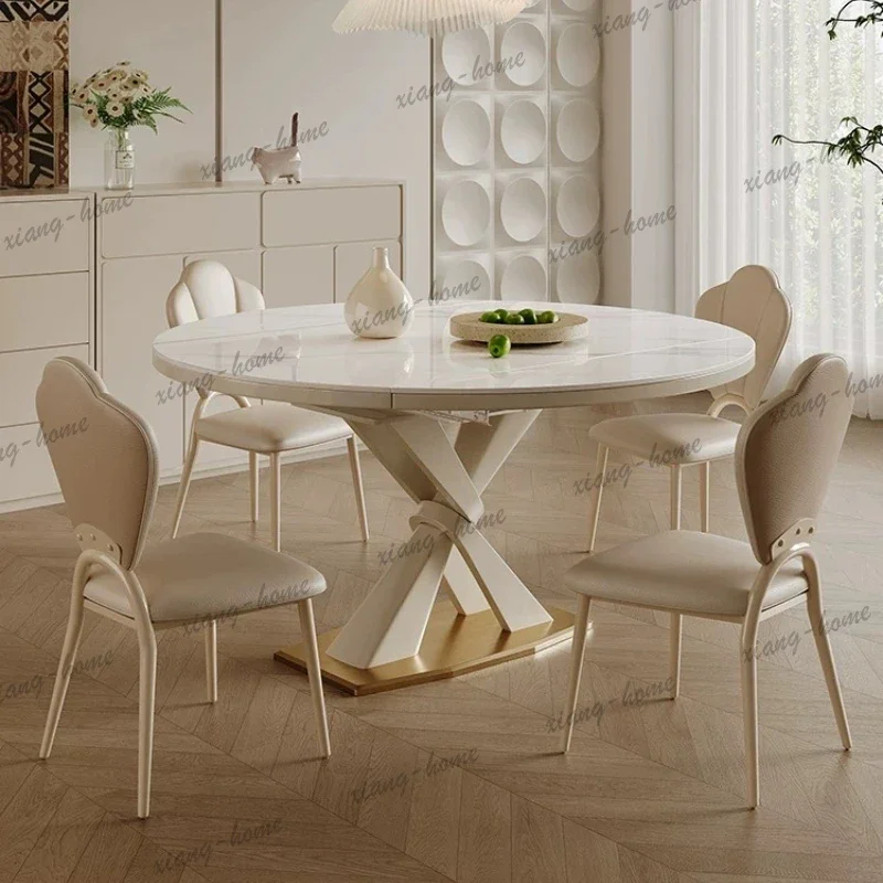 LSLight Luxury Folding Dining Tables Kitcjen Pliante Modern Simple Household Round Dining Table Set Of 6 Chairs Home Furniture
