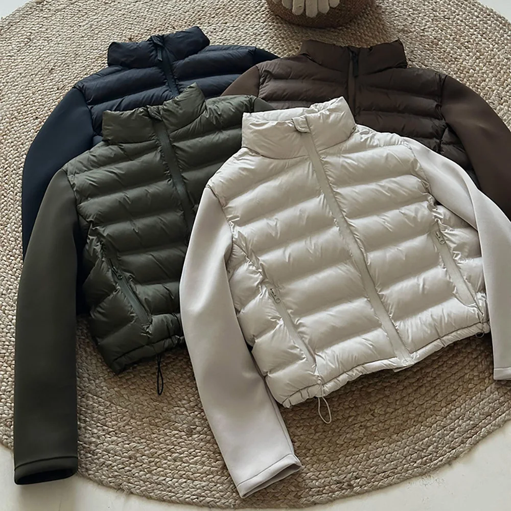 Women Down Cotton Jackets Autumn Winter Casual Patchwork Long Sleeve Quilted Coats American Style Female Short Warm Coats