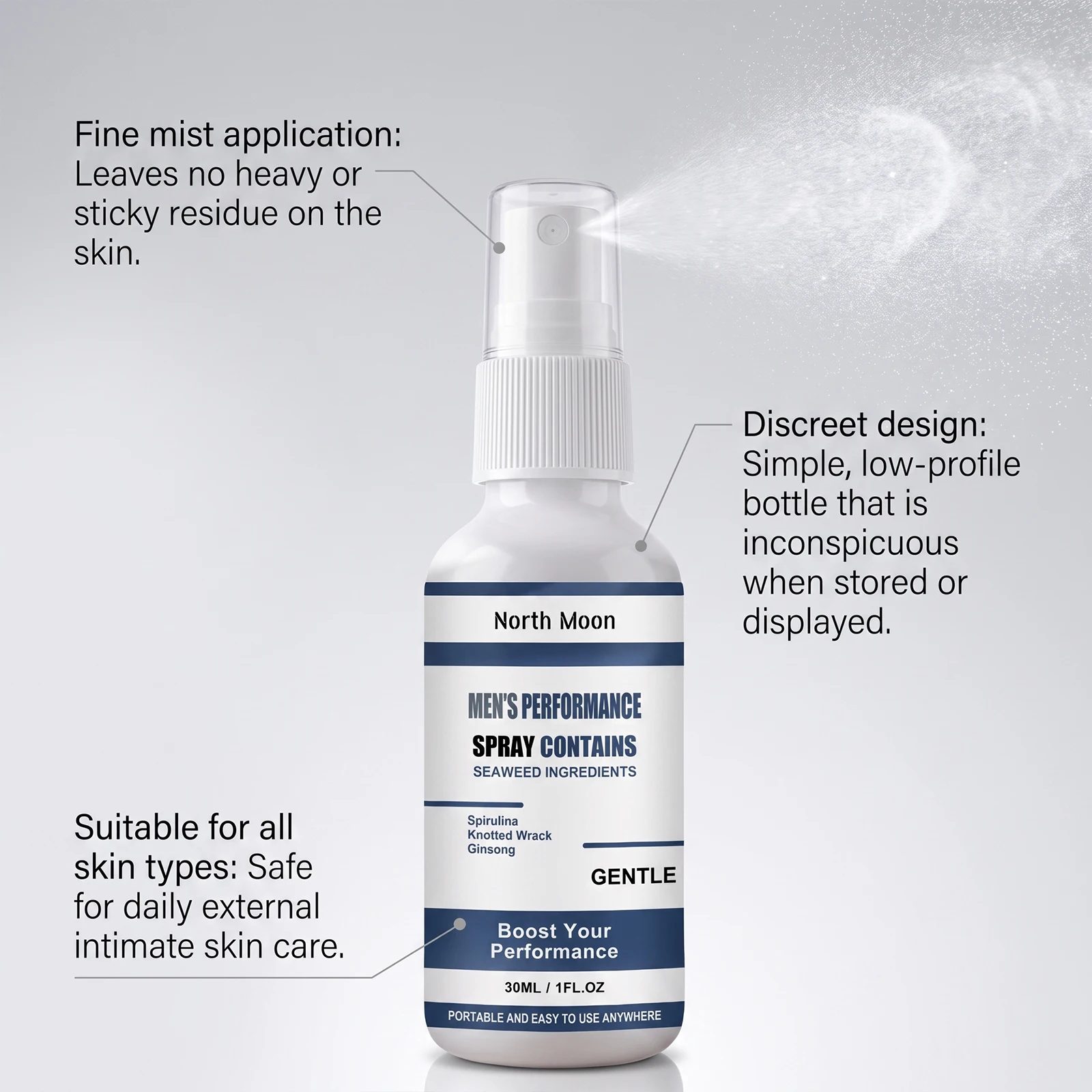 Men's Seaweed Boosting Spray, Infused Mild Ingredients, Daily Skin Care, Comfortable & Refreshing for Male Skin