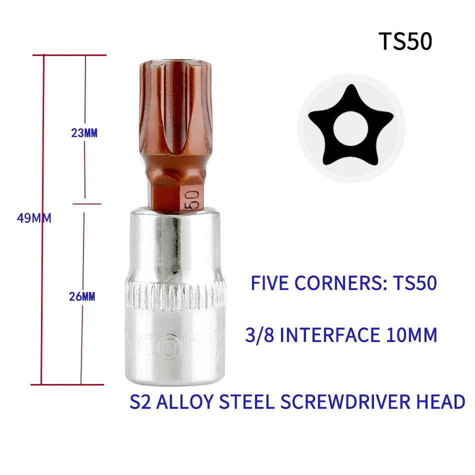 1/4 T10-T50 Star Pentalobe Screwdriver Bit Socket Set  Drive Socket Car Hand Tools Repair Kit Cr-V Steel  Power tool fittings