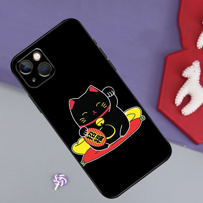 Lucky Cat Maneki Neko Japanese Phone Case For iPhone 16 15 14 11 12 13 Pro Plus X XR XS Max 13 Mini Soft TPU Cover