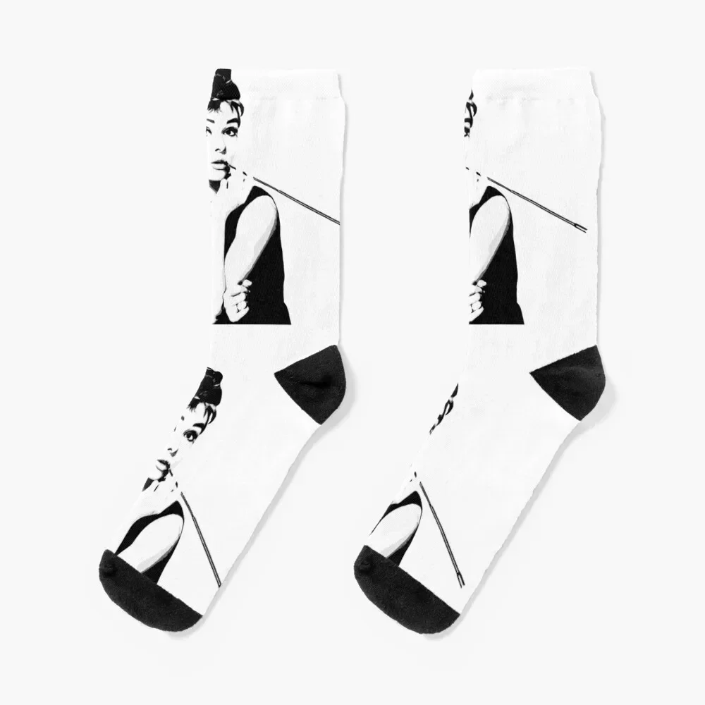 Audrey Hepburn Portrait Art Socks sports stockings essential hiphop heated Socks Women Men's