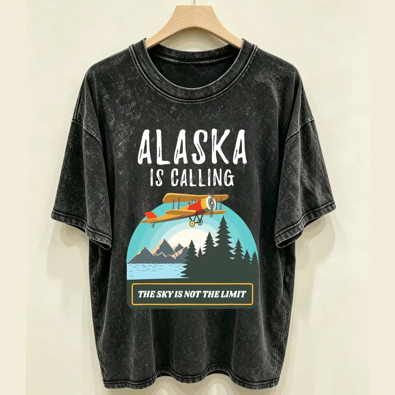washed T Shirt Alaska Mountain Retro Vintage Plane Bush Flying Pilot S 4XL long or short sleeves vintage Washed