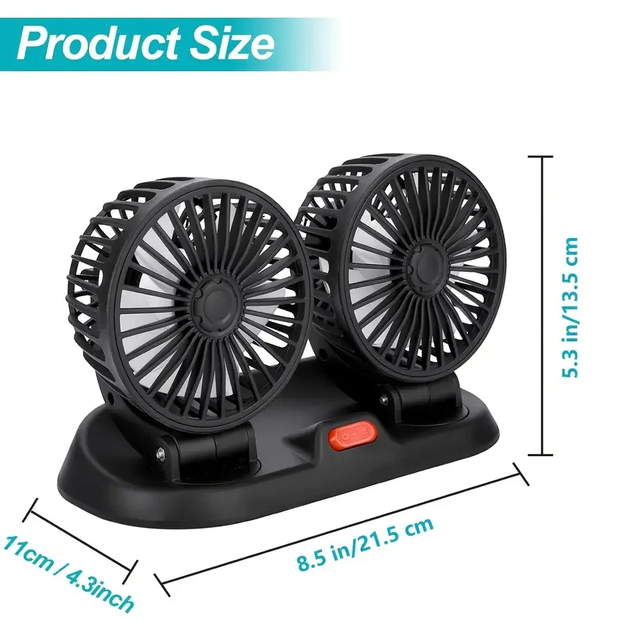 

Car Fan Portable 2/3 Head USB Powered Car Cooling Fan, 2-Speed Adjustable, 360° Rotating for Desk And Powerful Airflow for Vehi