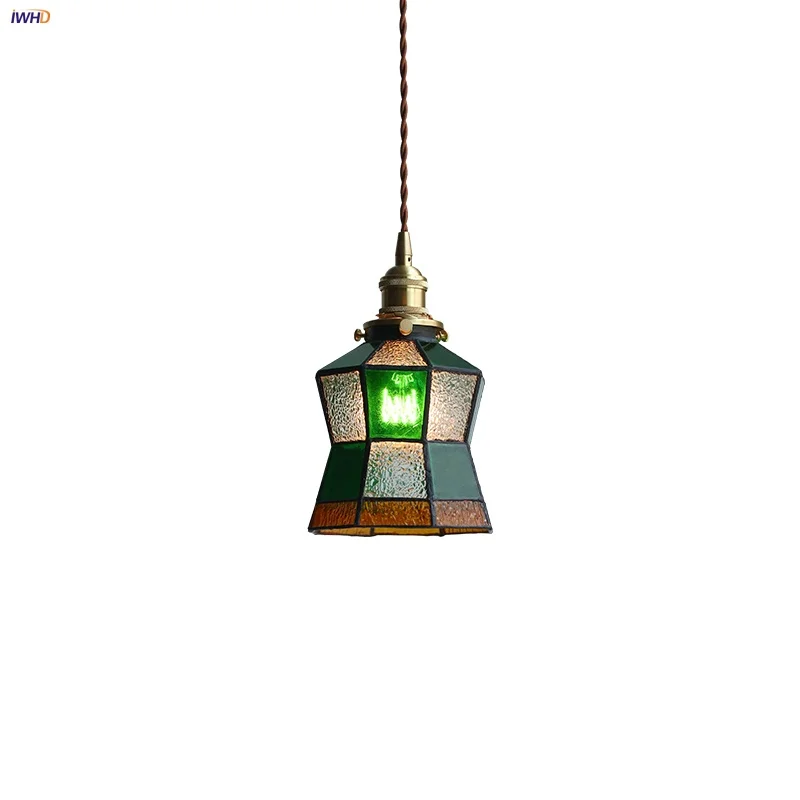 IWHD Tiffany Style LED Pendant Lamp Restaurant Hallway Bedroom Colorful Glass Nordic Modern Copper Socket Hanging Light Fixture