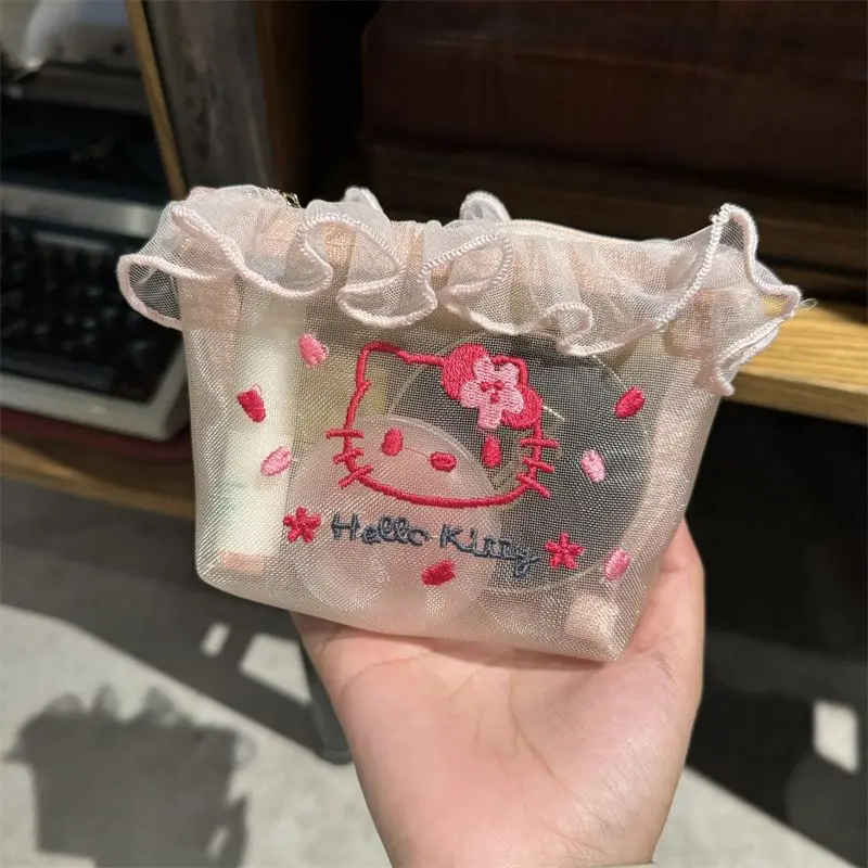 

Hello Kitty Anime Kawaii MINISO Ins Embroidery Coin Purse Cute Kt Cat Portable Makeup Bag Zipper Bag Fashion Gifts for Girls