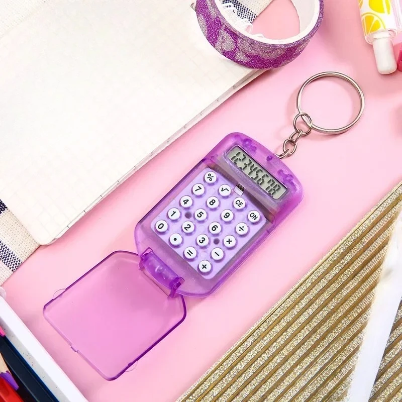 

8 Bit Mini Calculator Exquisite Keychain Cute Hanging Flip Calculator Student Supplies Candy Color Portable Office Daily Tools