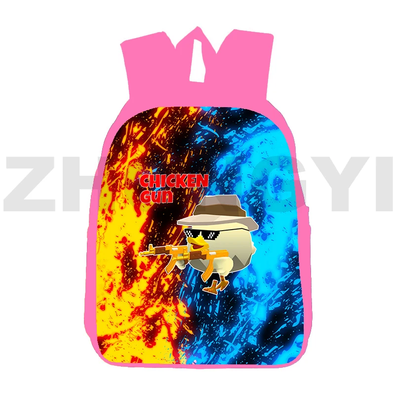 

Preppy Style Chicken Gun Game Primary Schoolbag 12/16 Inch Kid Bookbag 3D Cartoon Printing Chicken Gun Backpack Women Travel Bag