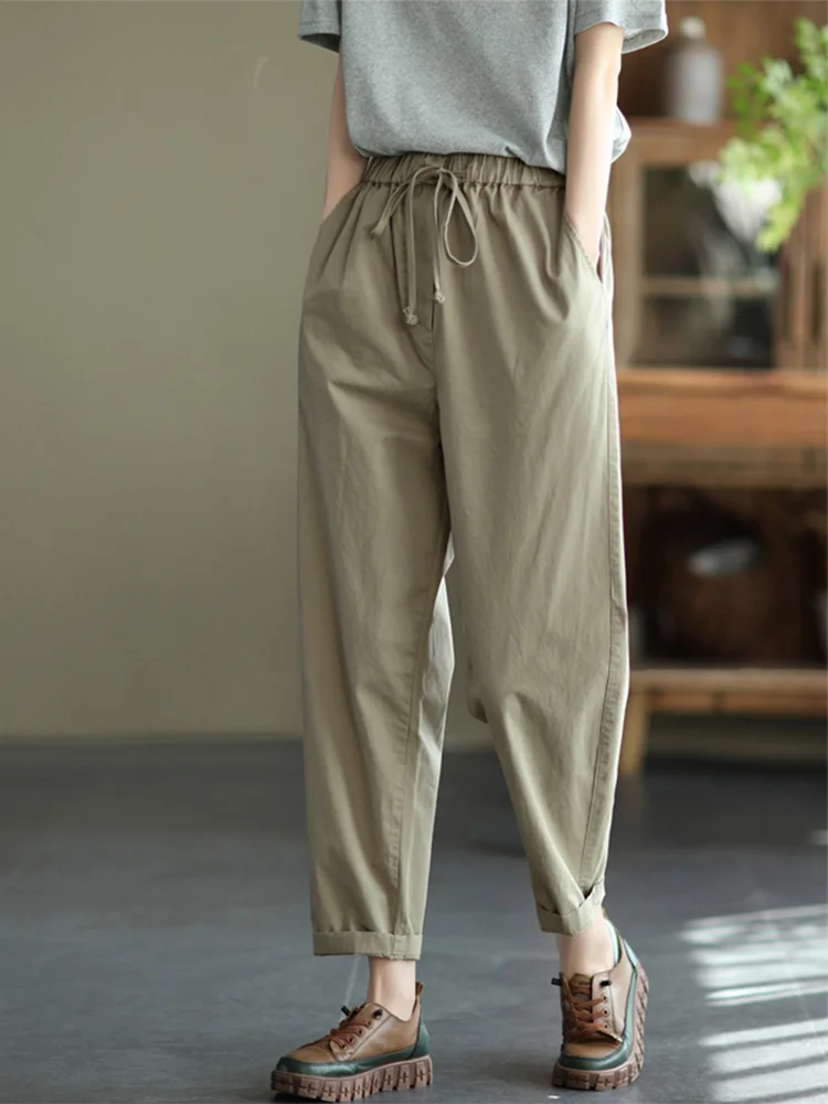 Taille haute ample coton Harlan pantalon femme Faion carotte pantalon Long décontracté plein coton Harlan pantalon formel trajet Sle