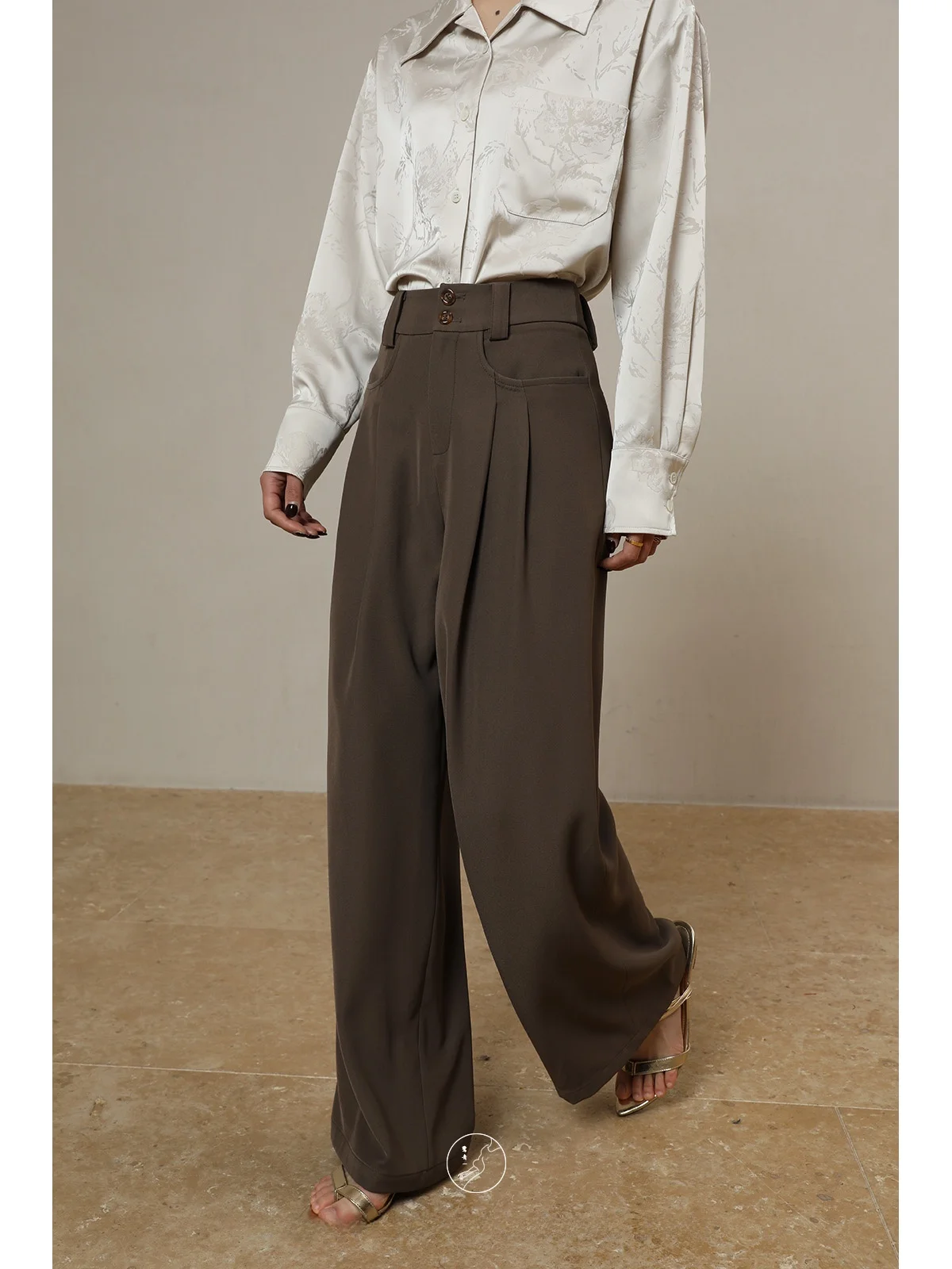 

Loose Casual Pants Women's Spring Pleated Design Drapey Wide Leg Suit Pants Original Sle High Waist Commute Friendly