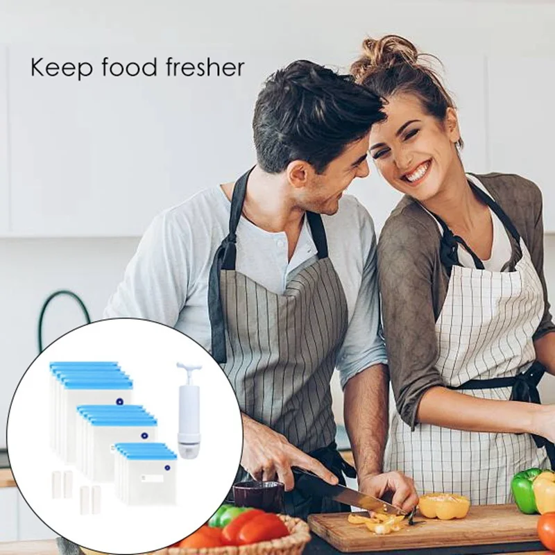 Sous Vide 백 20 팩 재사용 가능한 전기 진공 식품 저장 실러 쿠커 1 핸드 펌프, 3 사이즈 밀봉 백, 4 클립, 수비드 백