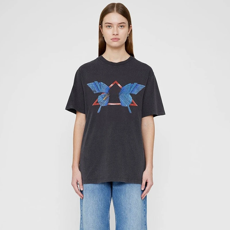 

Женская футболка с короткими рукавами и американскими нишами, белые чернила, цифровая печать, бабочка, жареный цвет, мытая вода, жареная снежинка