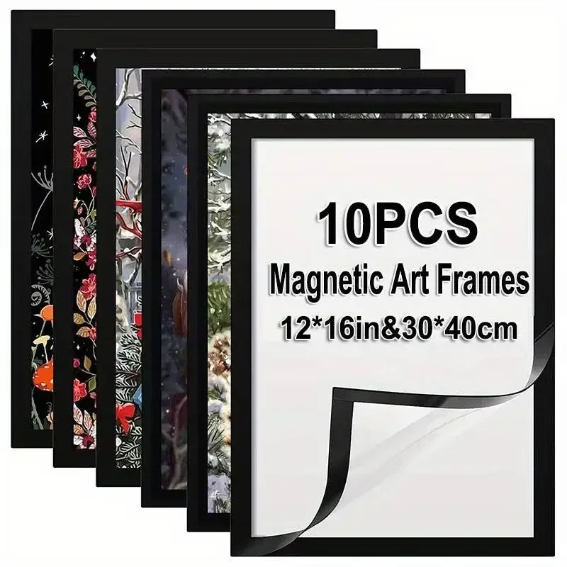 10pcs Black Gold Silver Magnetic Photo Frame Self Adhesive Magnetic Display Board Wall Stick Frame Display Stickers Wall Decor