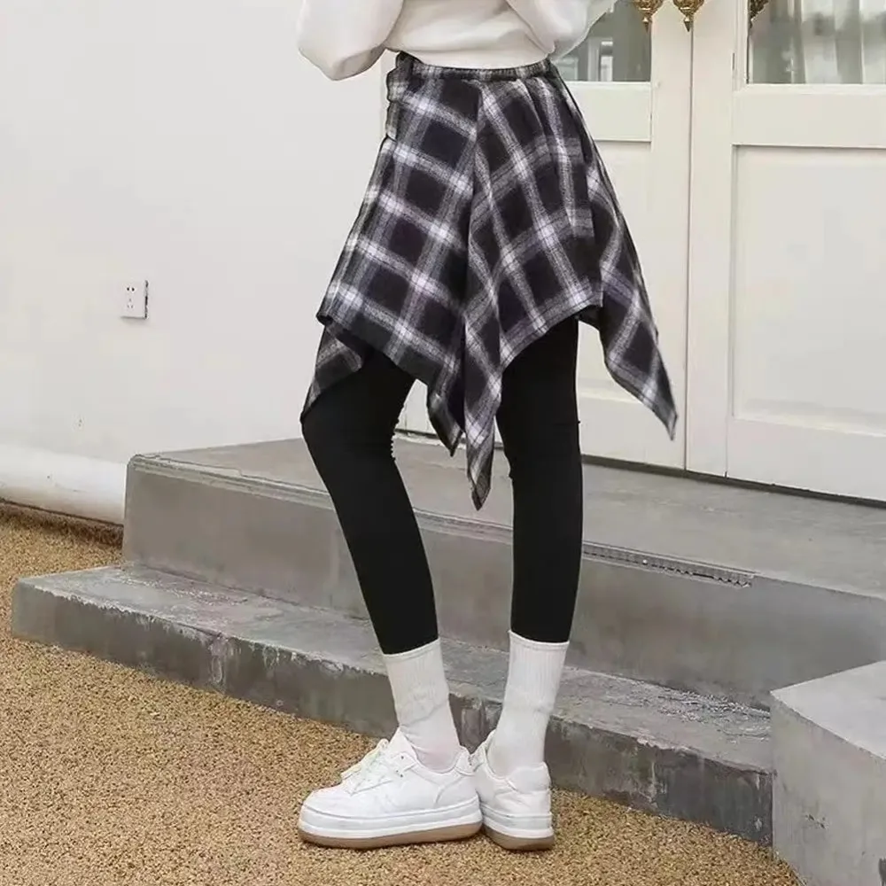 Retro Elastic Women Plaid Skirt Irregular Blue White Lattice Waist Shirt Bow-knot Mini a-line Shortskirt Girls Streetwear