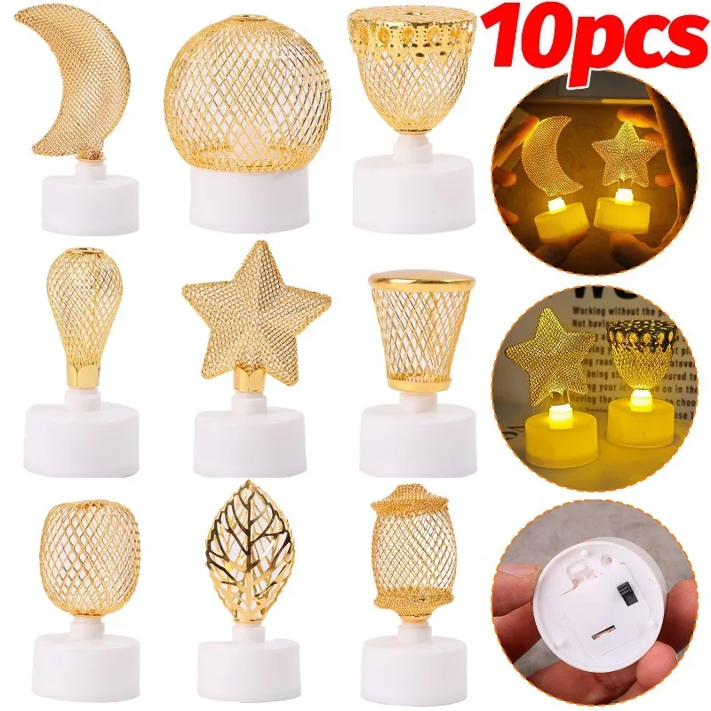 10/1PCS Eid Ramadan Candle Lamp Moon Star Castle LED Light EID Muslim Party Table Ornament Islam Muslim Home DIY Decorations