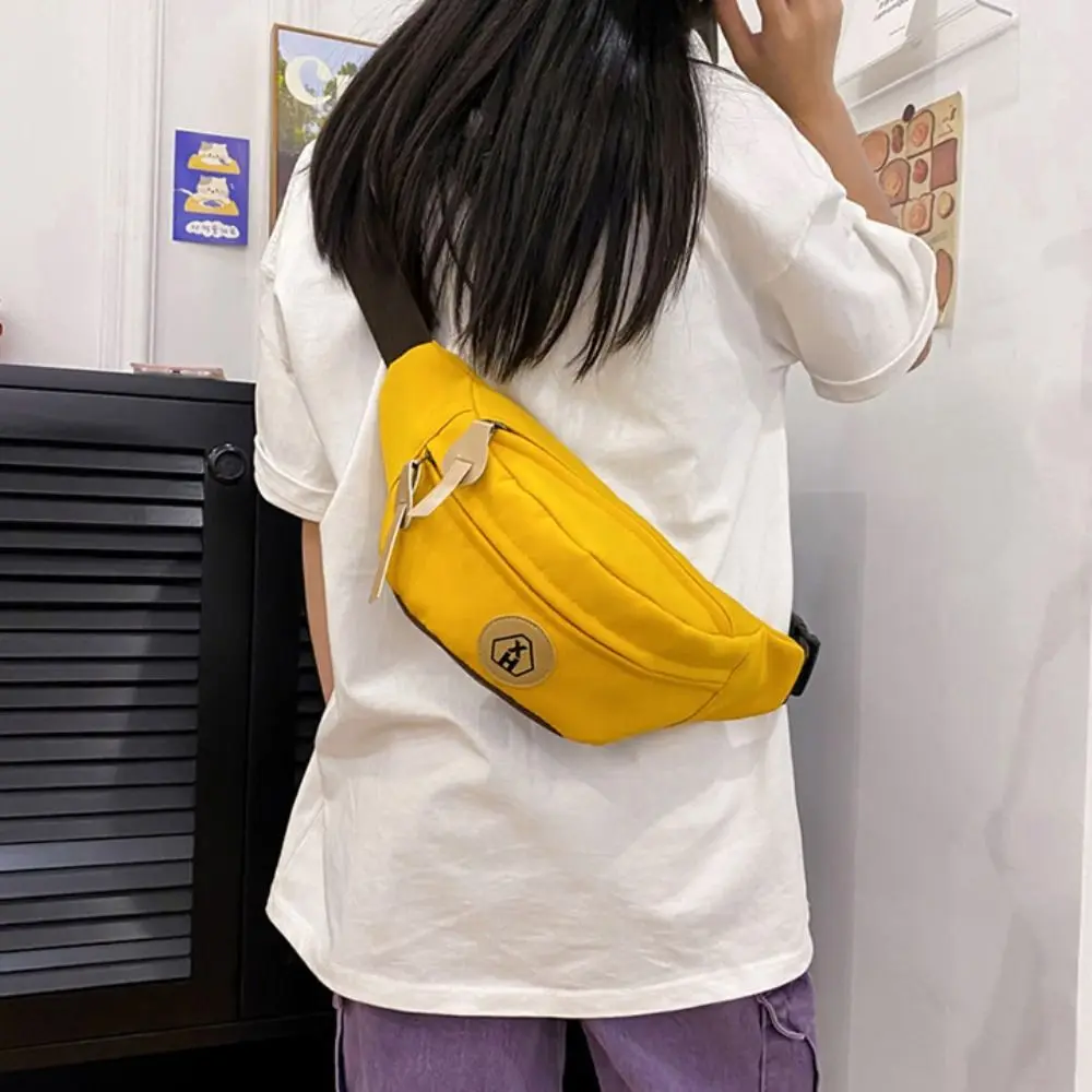 Simple Nylon Canvas Crossbody Bag Harajuku Zipper Canvas Chest Bag Banana Bag Solid Color Waist Bag Sports