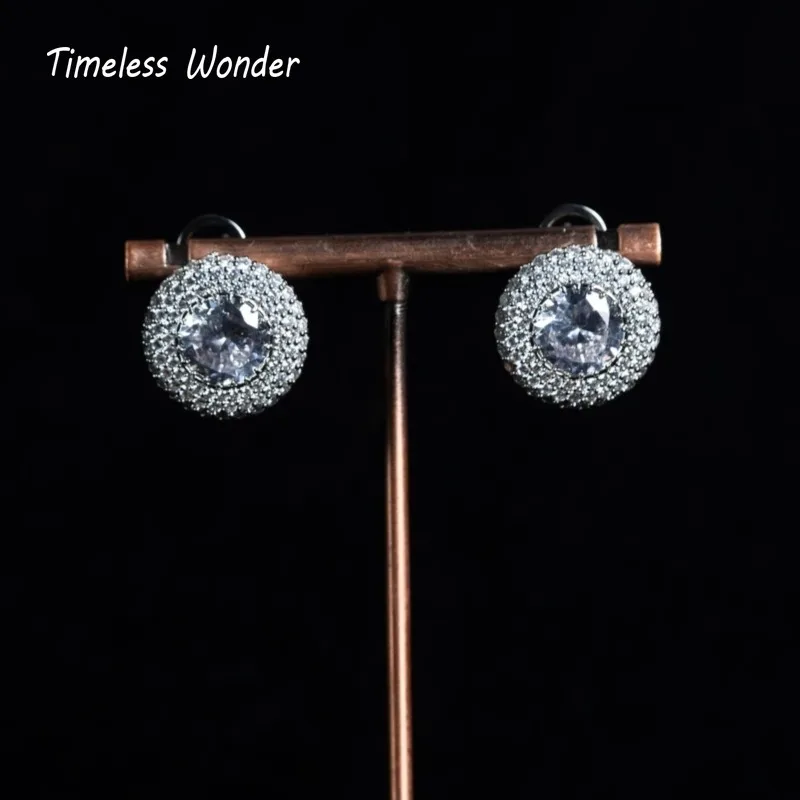 

Timeless Wonder Fancy Crystal Zircon Geo Button Earrings for Women Designer Fine Jewelry Runway Luxury Gift Sweet Classy 5133