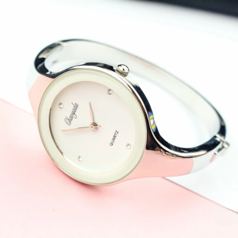 Fashion Casual Round Lady Women Bracelet Girls Watches Gold Watch Stainless Steel Quartz Wrist Watch Women Cuff Watch Simple