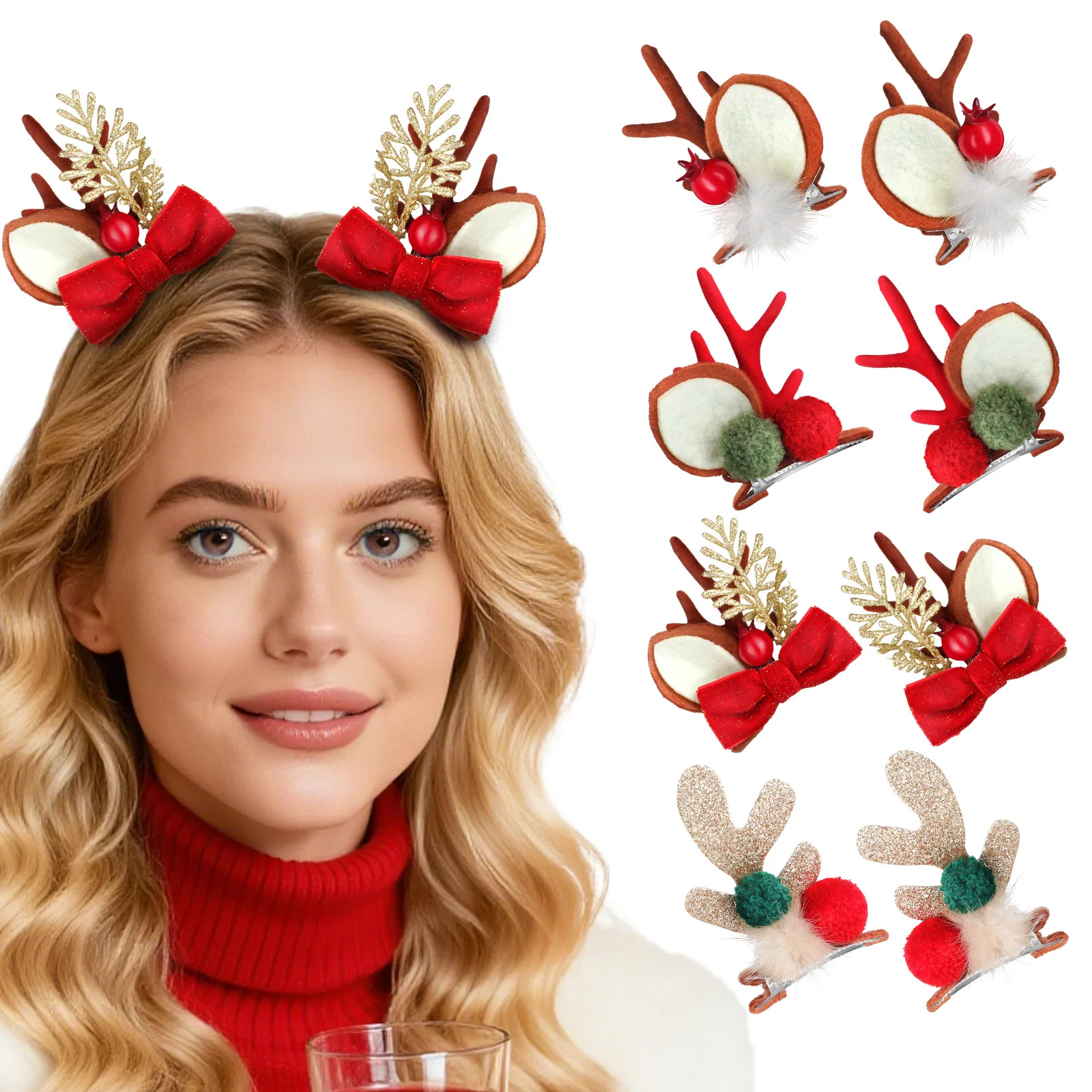 

Christmas Reindeer Antler Hair Clips Set Xmas Hair Accessories For Holiday Party Kids Women Deer Horn Clip Cartoon