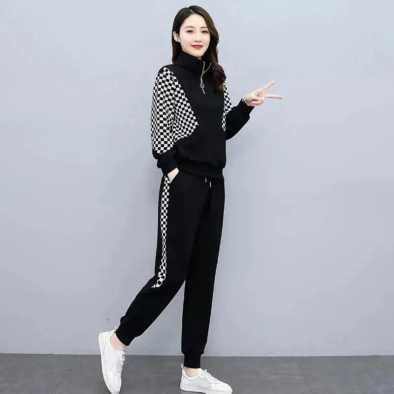 Conjunto de moletom e calças de manga comprida feminina, moda feminina, streetwear, outono, roupas de inverno, carta, 2 peças de terno, 2022