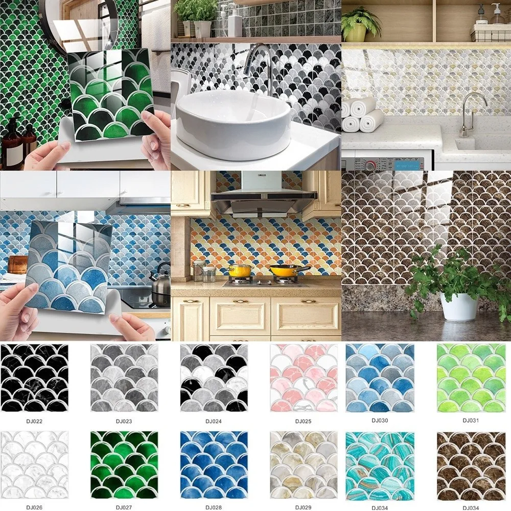 10PCS 15*15cm Tile Stickers Waterproof Marble Grain 3D Wall Sticker Colorful PVC Tile Wall Sticker