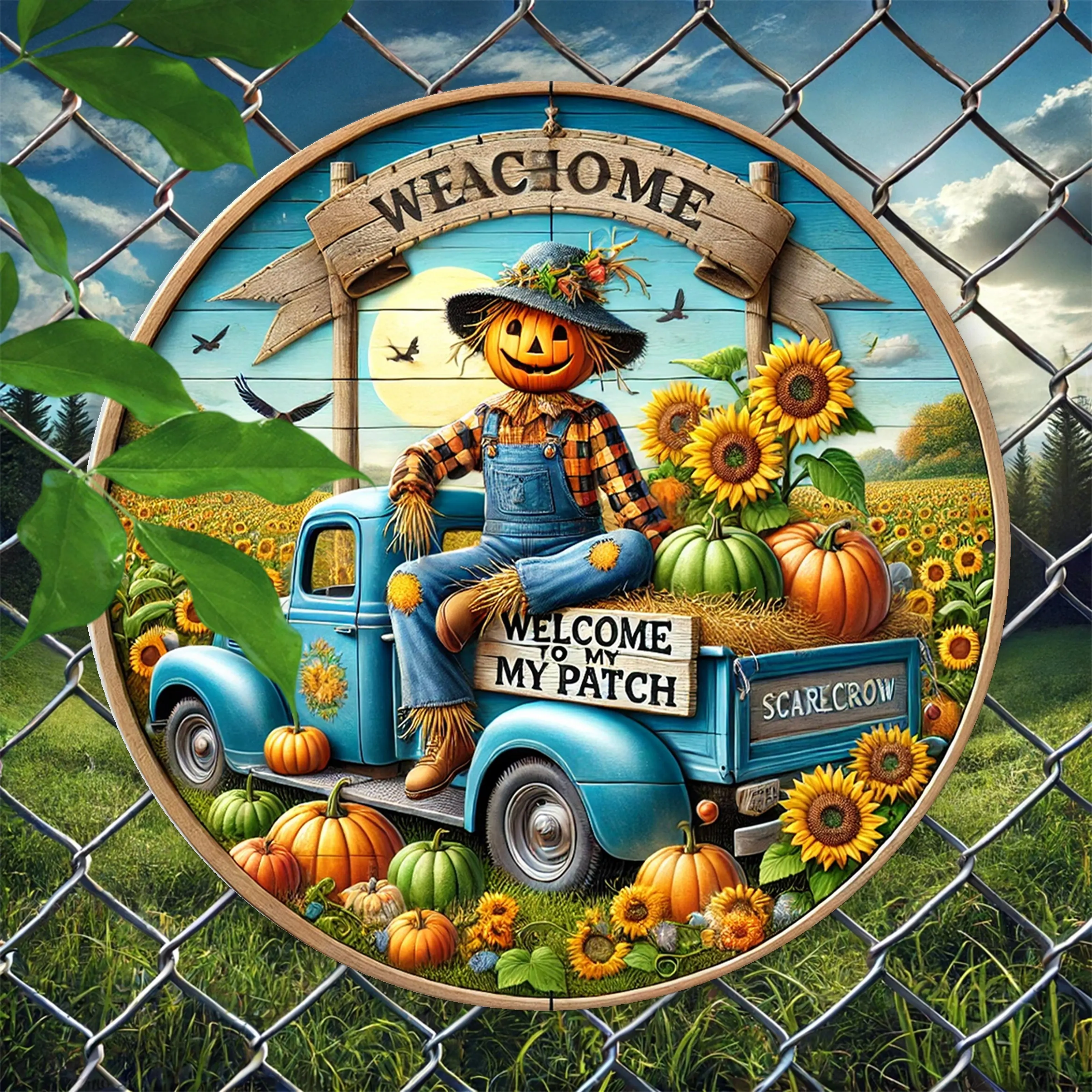 Charming Scarecrow Welcome Sign - 7.8X7.8