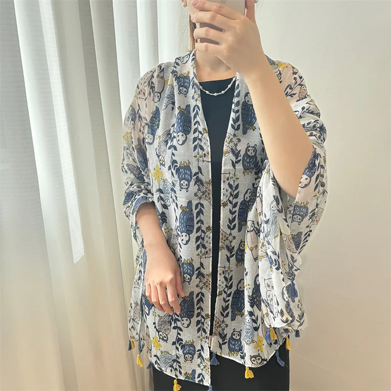 Winter Bohemina Ethnic Floral Viscose Shawl Wrap Lady Thin Scarves Fashion Tassel Pashmina High Quality Foulard Hijab Sjaal 2024