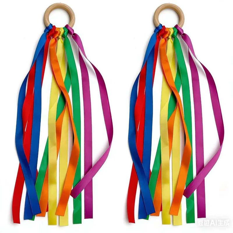 Cerfs-volants arc-en-ciel à main, baguettes Montessori, rubans avec anneau en bois, accessoires de gymnastique et de danse pour enfants, garçons et filles, cadeaux de fête