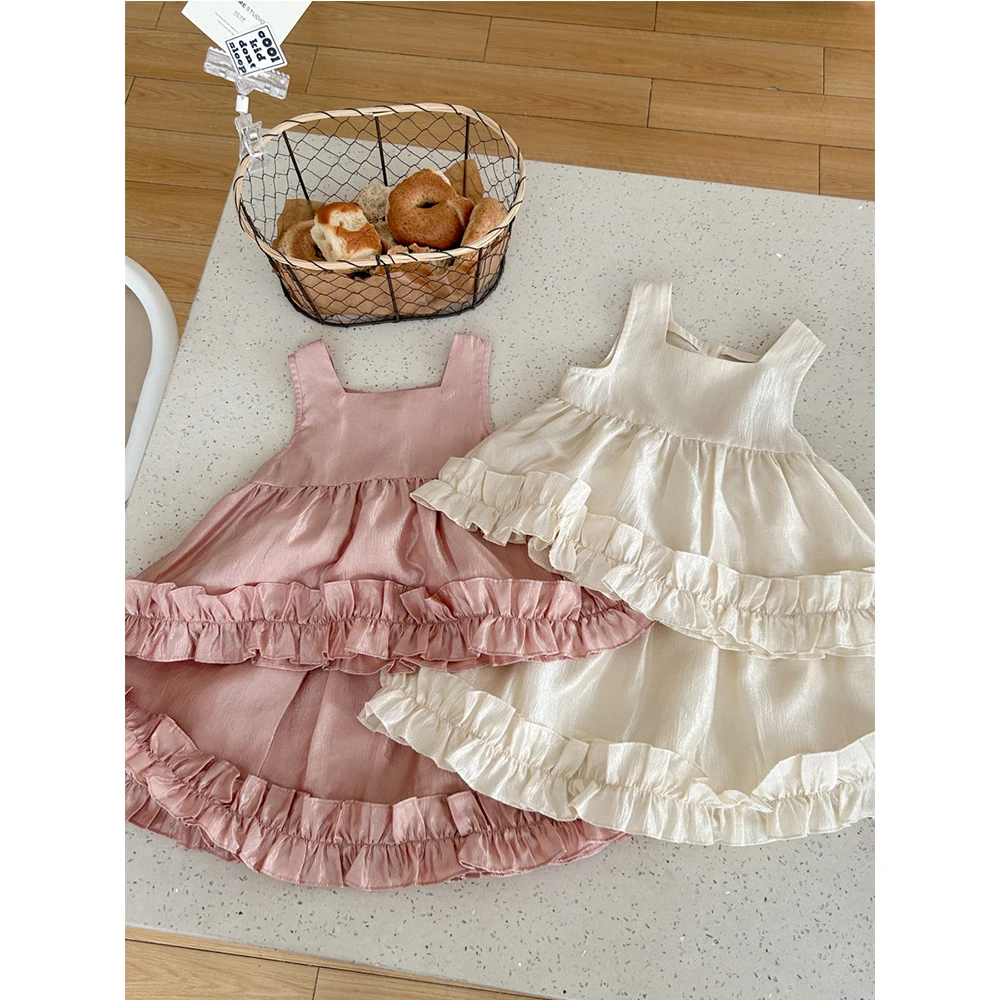 

Kids Girls Smooth Summer Sets Solid Sleeveless Soft Loose Tops Shirt+ High Waist A-line Big Hem Skirt 2pcs Children Clothing Set