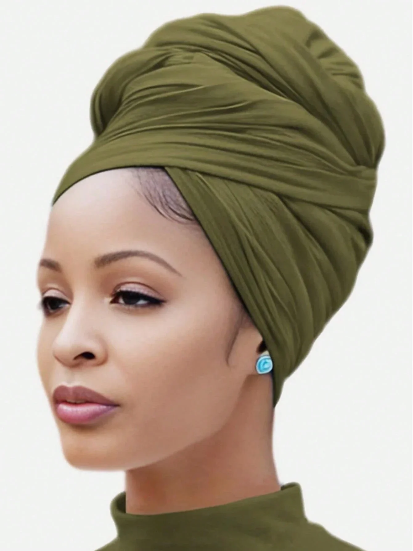 

Women Elastic Knit Headscarf Lightweight Breathable Solid Color Long Turban Scarf For Spring Summer