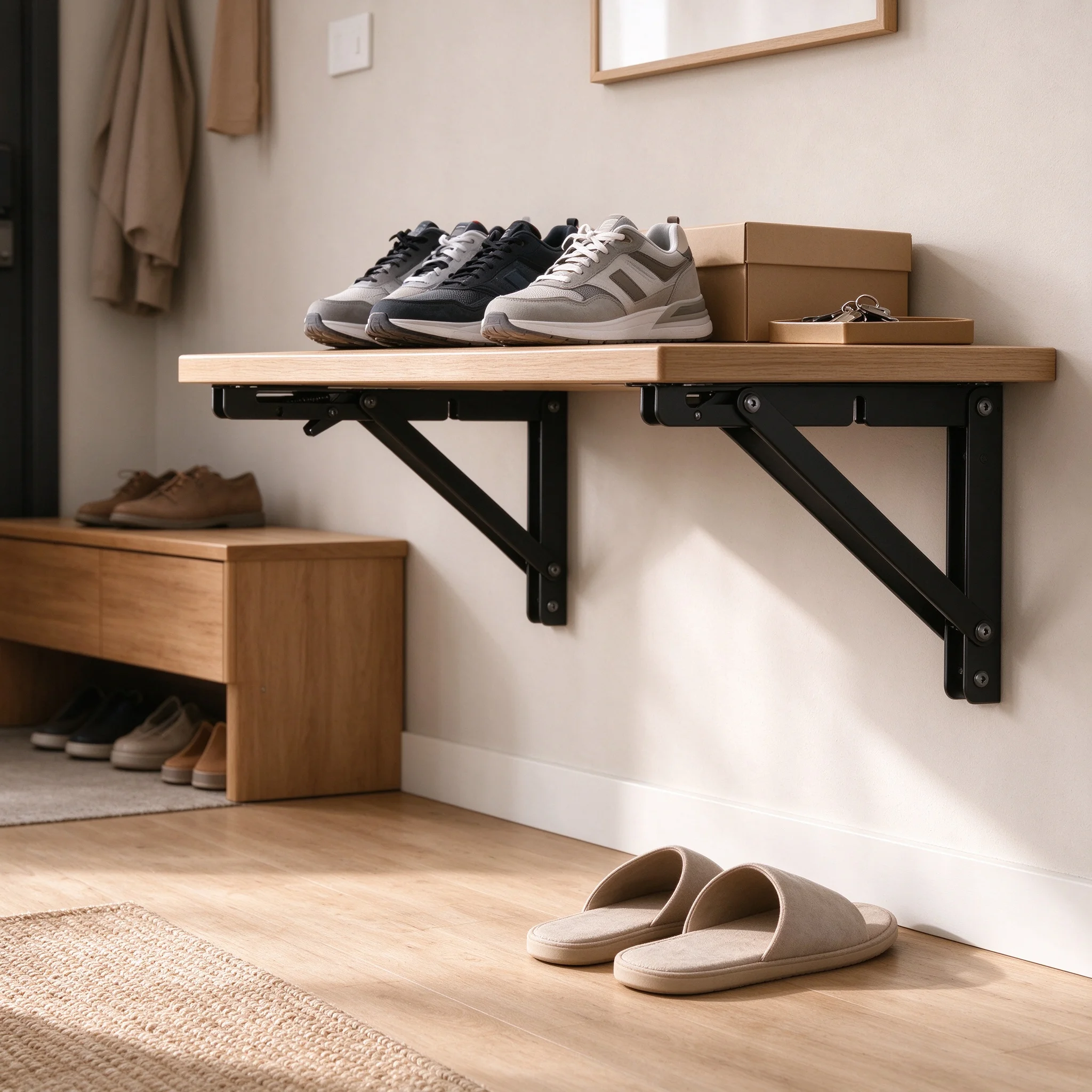 8/10/12/14inch 2pcs Heavy Duty Folding Shelf Brackets Triangle Straight Billy Bracket Wall Mounted Bench Table with Screws