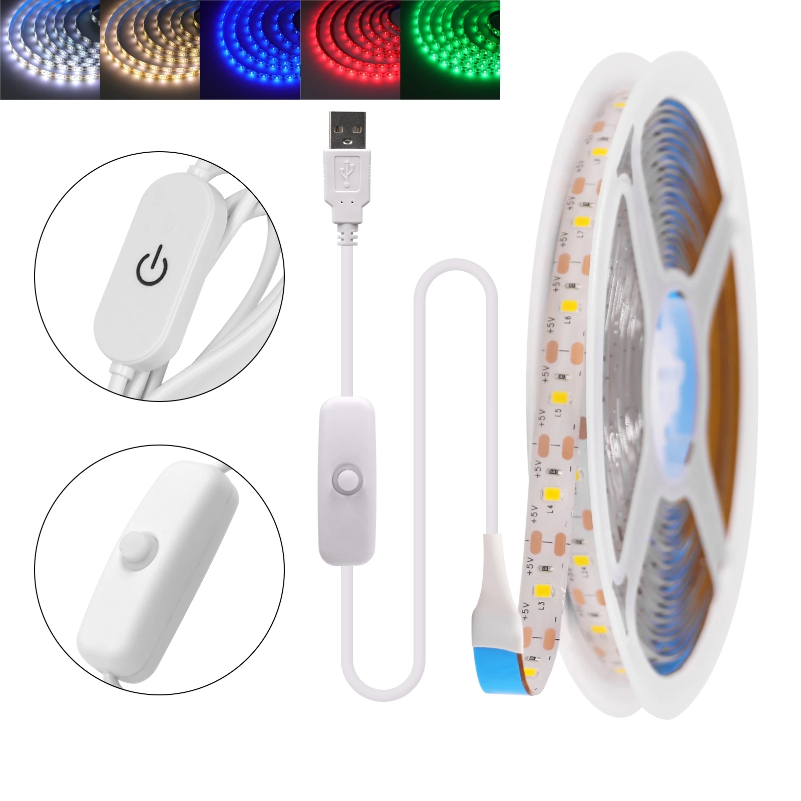 

5V USB Dimmable LED Strip Light SMD2835 60Leds/m IP20 IP65 Flexible TV Background Cabinet Tape Ribbon Rope Lamp White Warm Blue