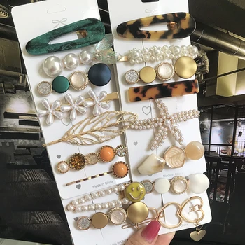 新ファッション 3/4 個セット真珠のヘアクリップ女性のための韓国のヘアピン幾何クリスタルヘアバレッタガールヘアアクセサリーヘアグリップ