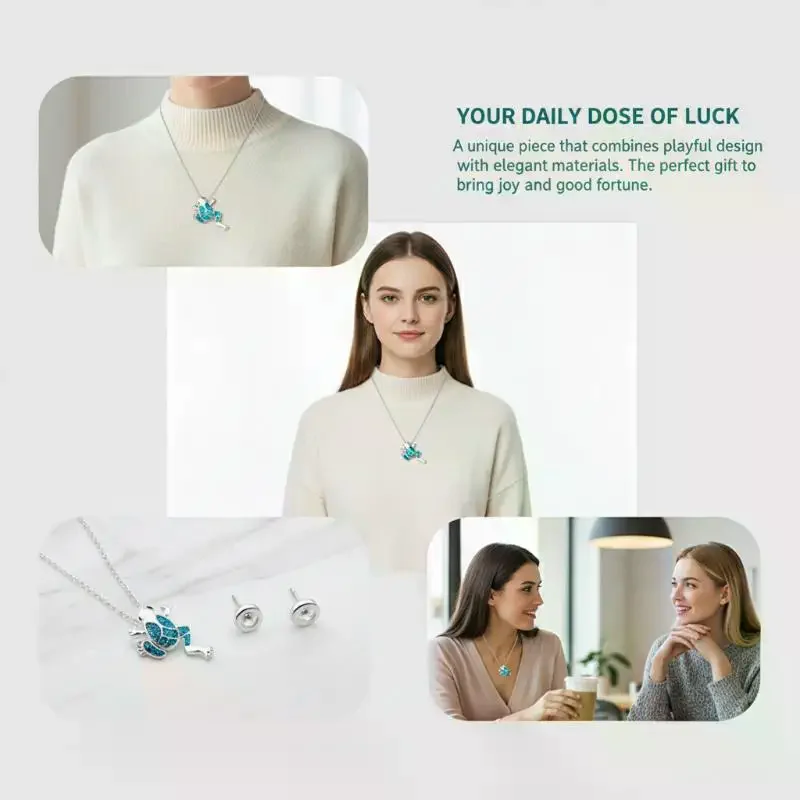 Inlay Blue Imitation Opal Frog Necklace Pendant Gifts For Women Chic Animal Jewelry for Graduation Casual Outings