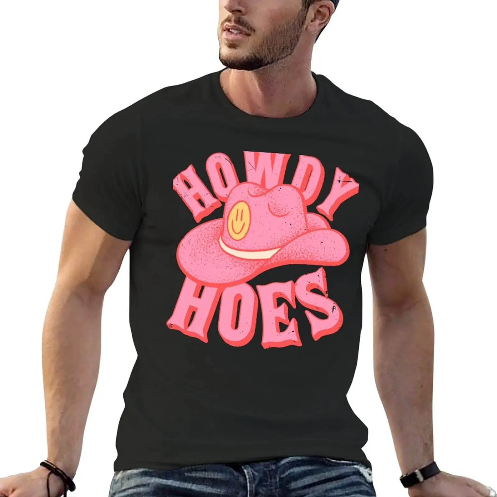 

Howdy Hoes Pink Cowboy Cowgirl Rodeo Hat Preppy Aesthetic MEME HOWDY Y'ALL White Background T-Shirt graphic tee shirt shirts men