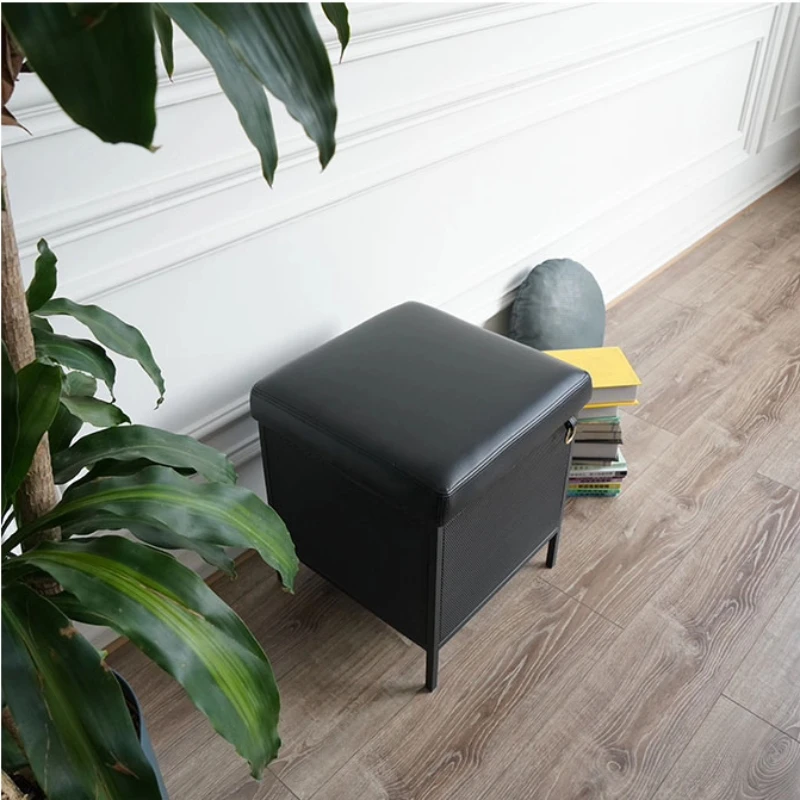 

Luxury Velvet Stool, Nordic Square Footstool, Soft Packed Storage Bench, Faux Leather Ottoman with Iron Legs for home Entryway