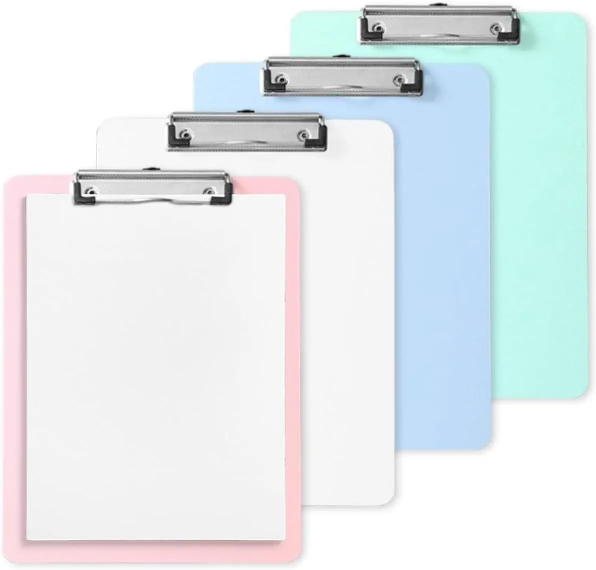 

4-Pack Plastic Clipboard, Assorted Colors Durable Clipoards with Low Profile Clip, Standard A4 Letter Size for Students, Nurses