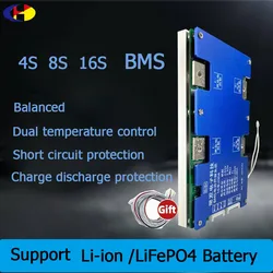 BMS 4S 8S 16S LiFePO4 battery 12V 24V 48V 100A 200A protection board with balancing for Lead acid to lithium and Storage etc