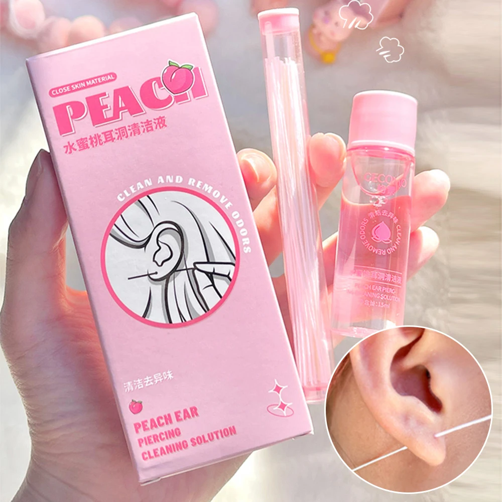 15ml Disposable Ear Hole Cleaning Set Ear Wax Removal Hygiene Peach Mint Flavour Ear Hole Thread Washing Cleaner Ear Health Care