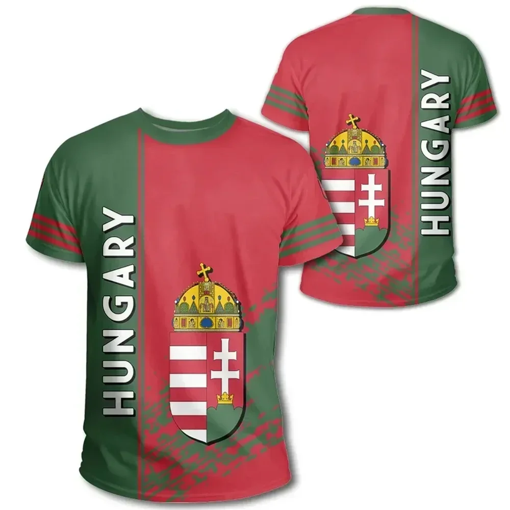 

Hungarian Flag National Emblem 3D Printed Loose Oversized Quick Drying Men's And Women's Round Neck Short Sleeve New T-shirt Top