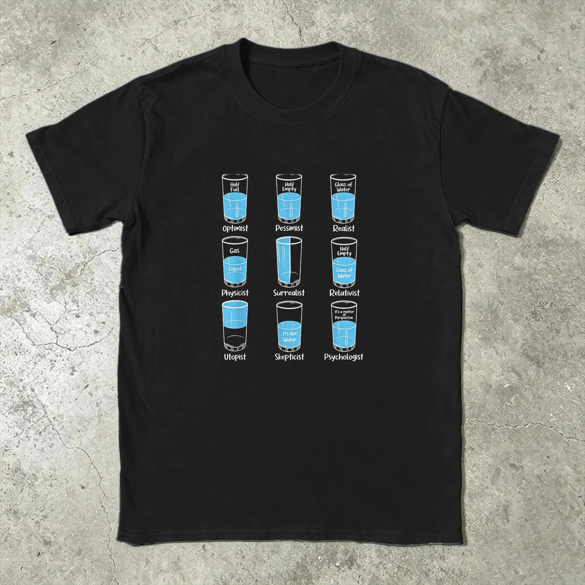 Streetwear T-Shirt Summer Half-Full Half-Empty Meme Psychology Popular T-Shirts  Cotton Tee Shirt  Short Sleeve Tees